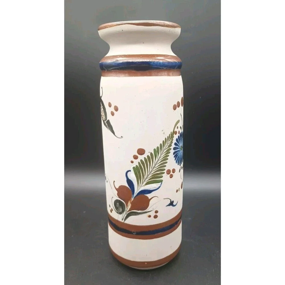 Vtg Tonala Sandstone Mexican Folk Art Vase Tall 10